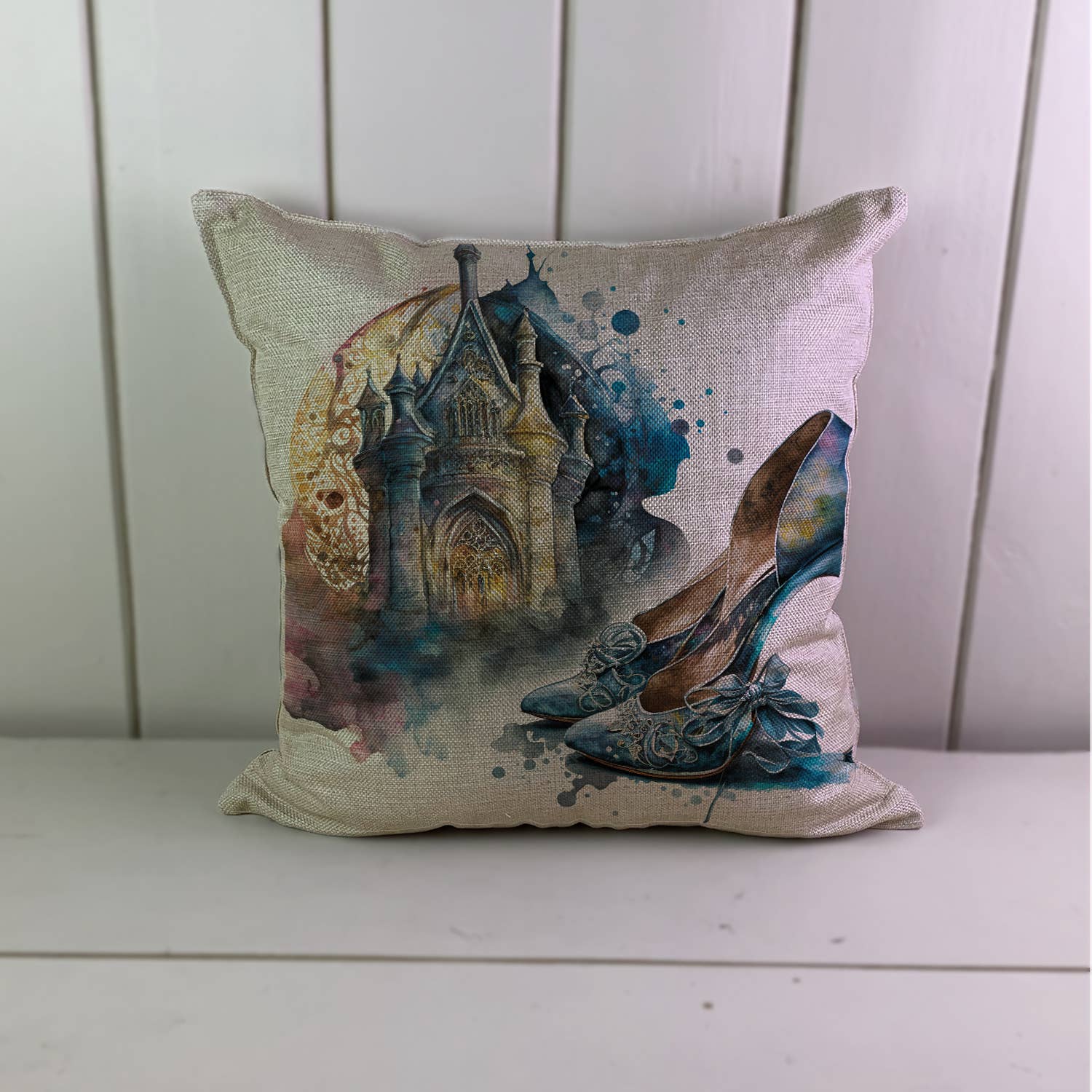Hills Of Fabric - Wholesale Throw Pillow Cover - Fairy-tale Cinderella Shoe Castle Linen Cushion Cover0