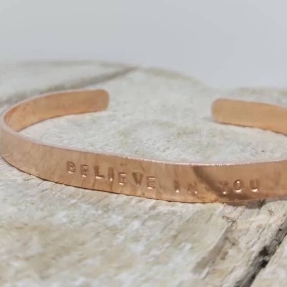 Believe in You Rose Gold Cuff for wholesale by benny and the moo