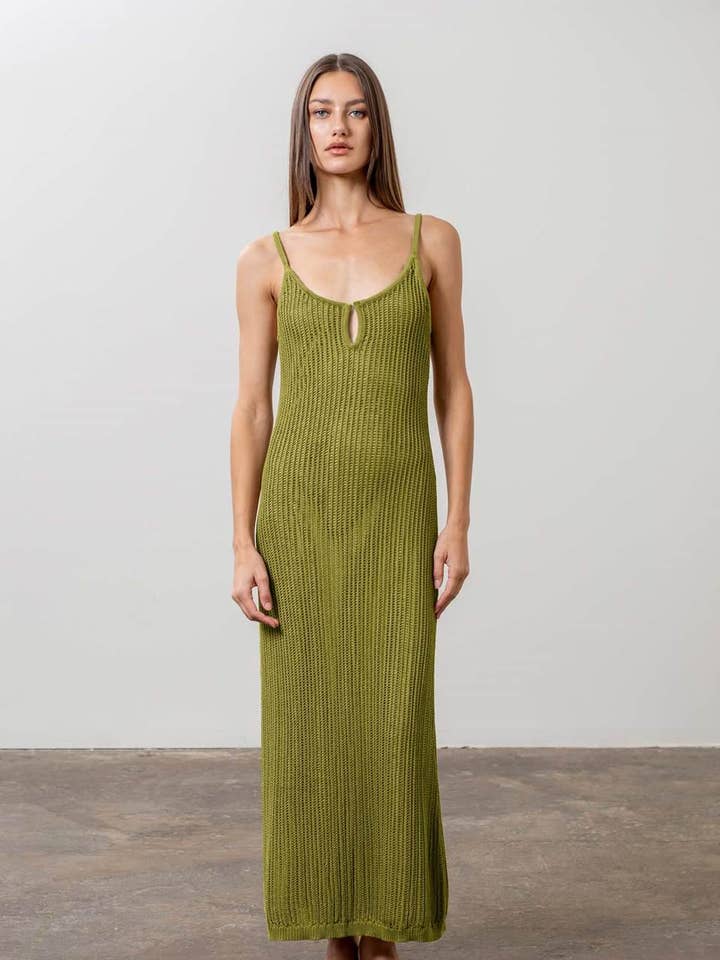 HÆKLET STRIKKET NØGLEHULSMIDI KJOLE for engroshandel hos Moon River