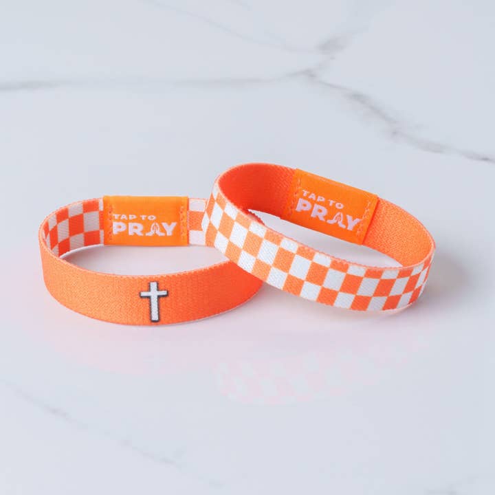 Tap To Pray® Wristband – Orange & White Checkers for wholesale by Versible
