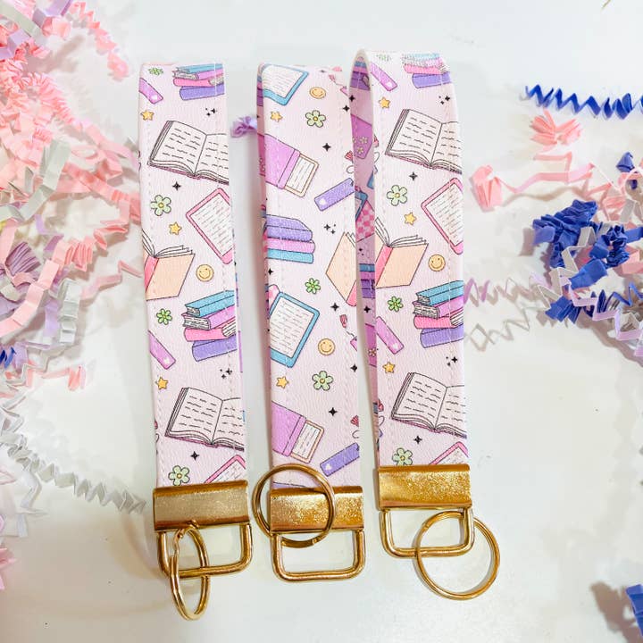 The Stickityboo Co - Wholesale Keychain - Women's - Pastel Bookish Leatherette Wristlet Keychain