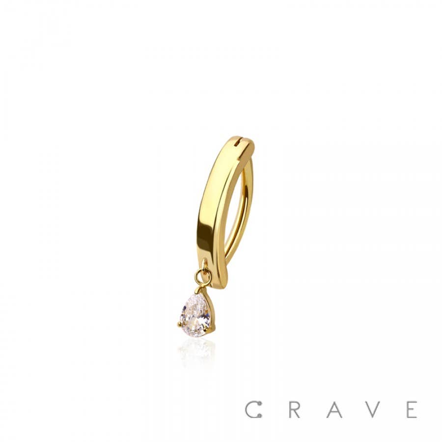 CRAVE - Wholesale Belly Ring - 316L SURGICAL STEEL TEARDROP CZ RAIL CLICKER BELLY RING0