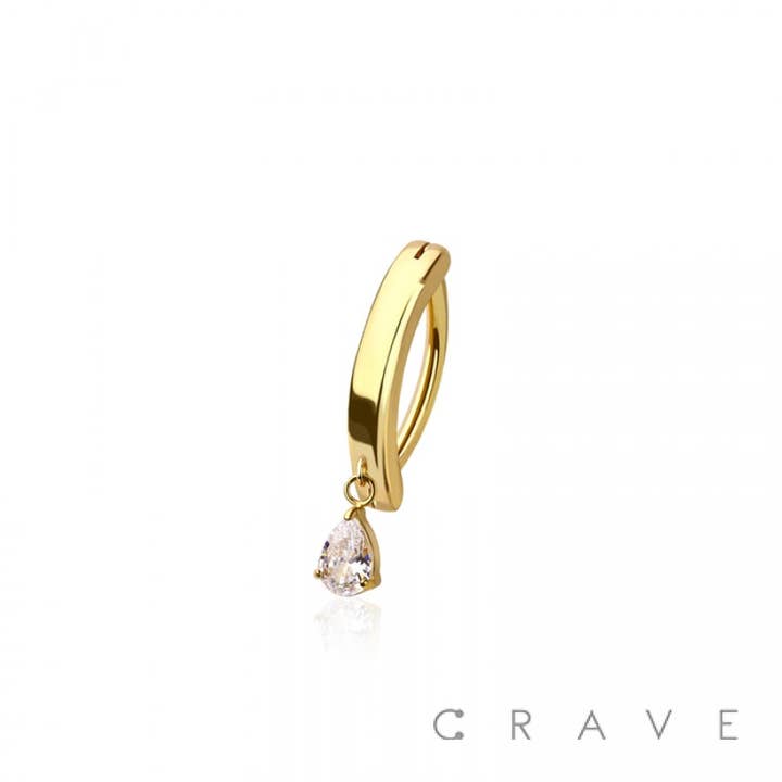 CRAVE - Wholesale Belly Ring - 316L SURGICAL STEEL TEARDROP CZ RAIL CLICKER BELLY RING