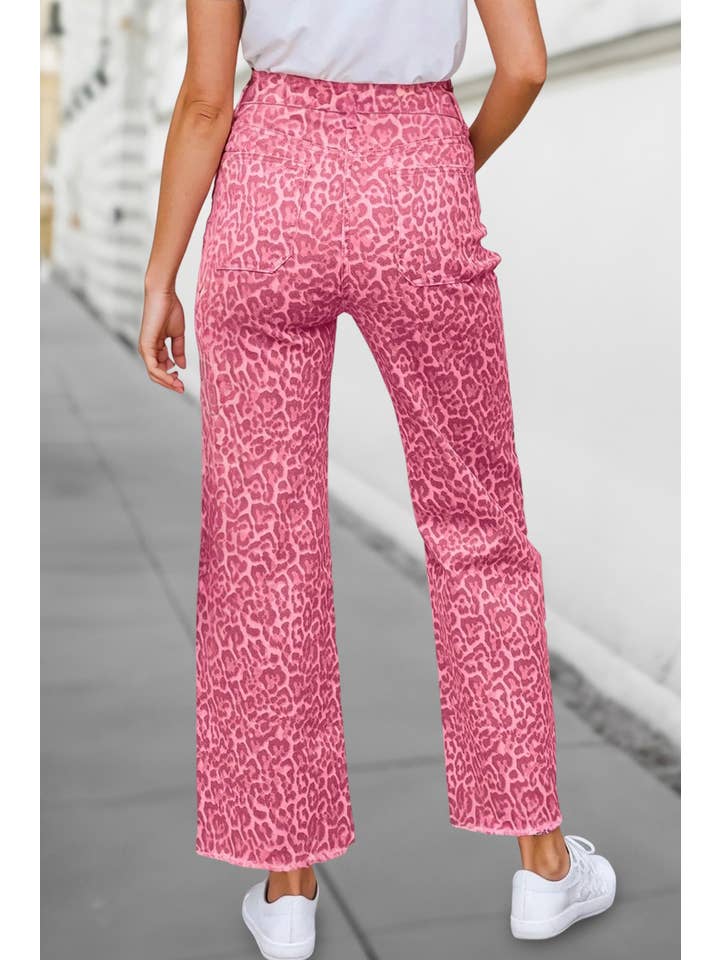 Aapparella - Vente Jean – femme - Jean large taille haute à bords effilochés motif léopard | 4-161