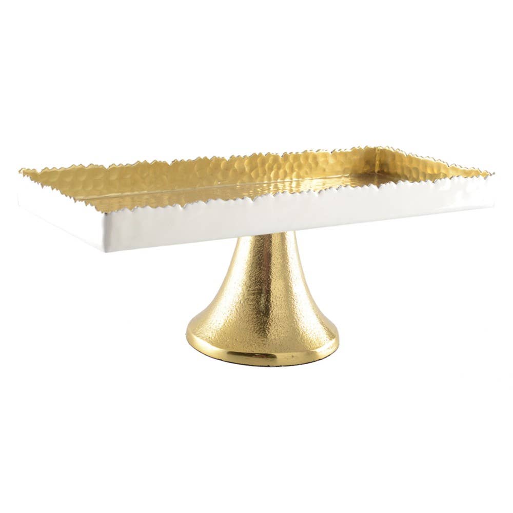 AULICA - Wholesale Serving Tray - White and gold hammered cake stand 35x15x12.5cm0