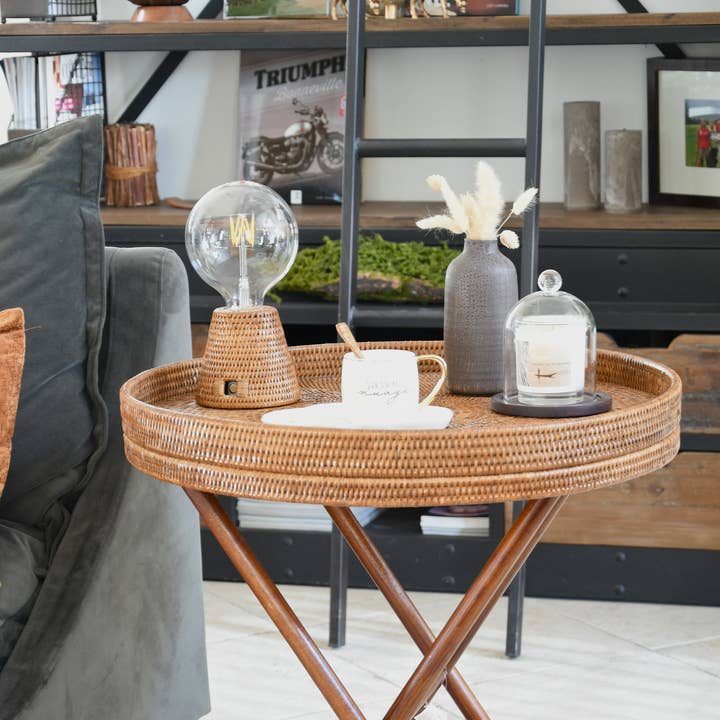 Rattan side table or console in natural honey Kinpun for wholesale by Pagan