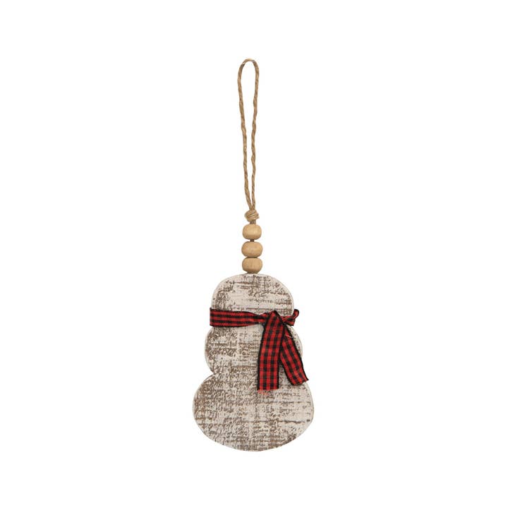 Rustic Wood Beaded Snowman w/Scarf Christmas Ornament for wholesale by The Hearthside Collection