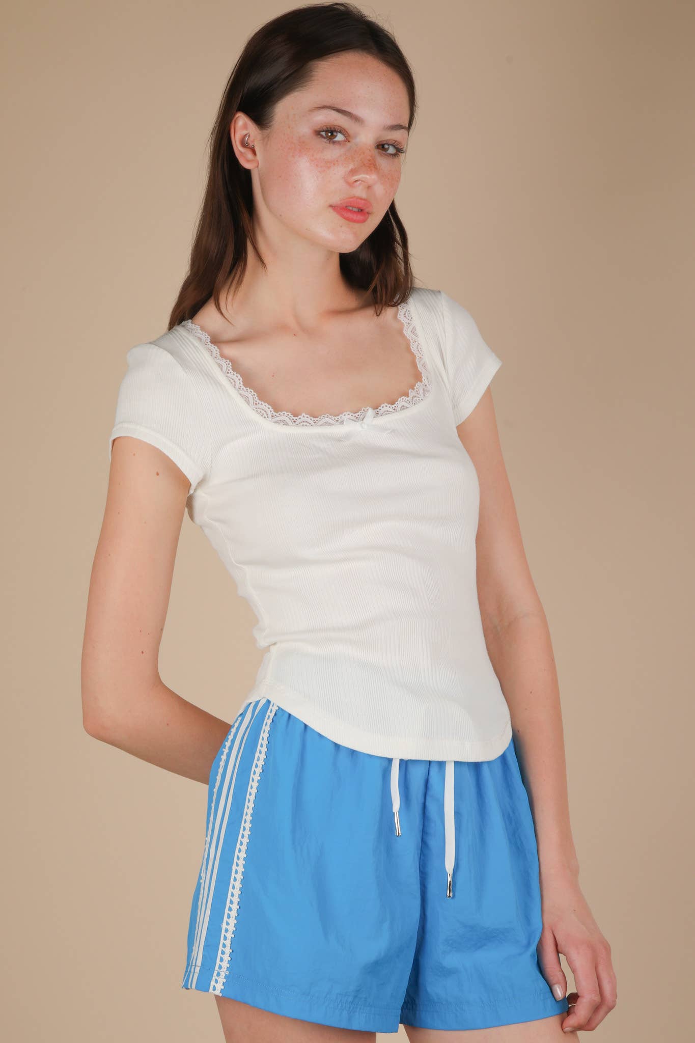 VERY J - Vente Haut en maille – femme - NT12169-Haut en maille côtelée avec dentelle et nœud17