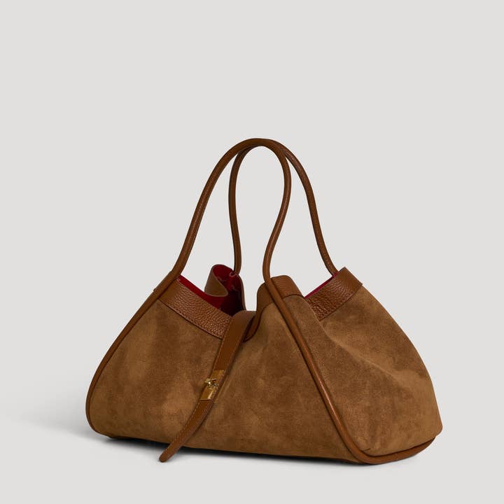 Voemièn – wholesale Top handle bag – women's – Mayfair Bag in Tan Suede and Togo Leather4