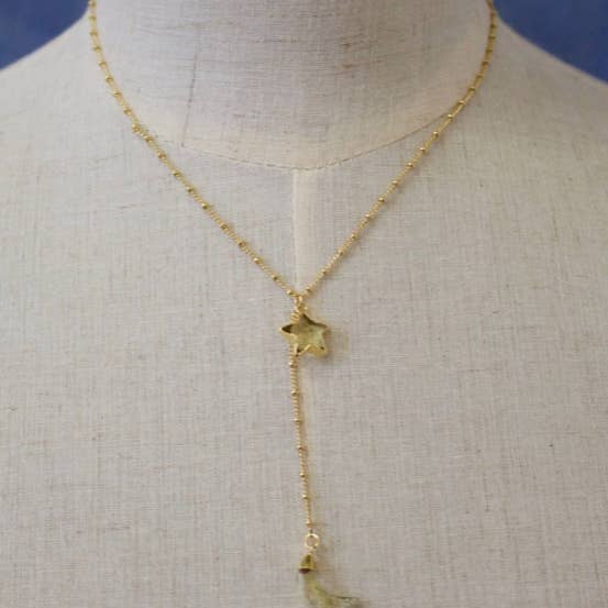 a.v. max - Wholesale Pendant/Charm Necklace - Over The Moon Stone Y Neck|Labradorite|Lemon|Chalcedony|WRM3