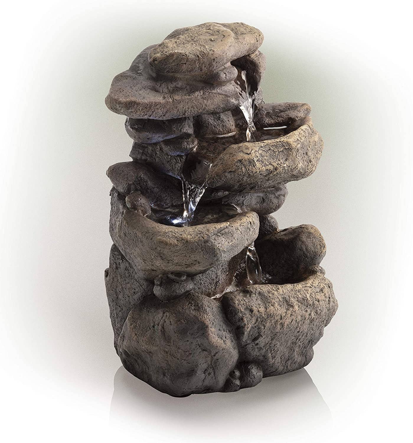 Alpine Corporation - Wholesale Decorative Tabletop Object - Alpine Corporation Tiered Rock Tabletop Fountain with LED9