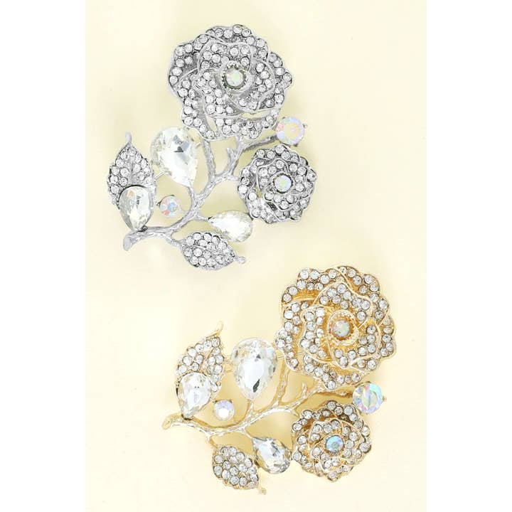 anbfashion - Wholesale Brooch - CRYSTAL RHINESTONE ROSE BUSH BROOCH PIN PQ102992
