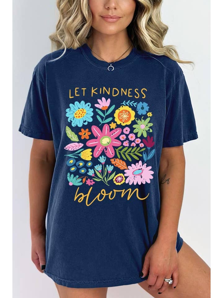COLORBEAR - Wholesale T-Shirt (Graphic) - Women's - Let Kindness Bloom Floral Graphic Garment Dyed Tee13