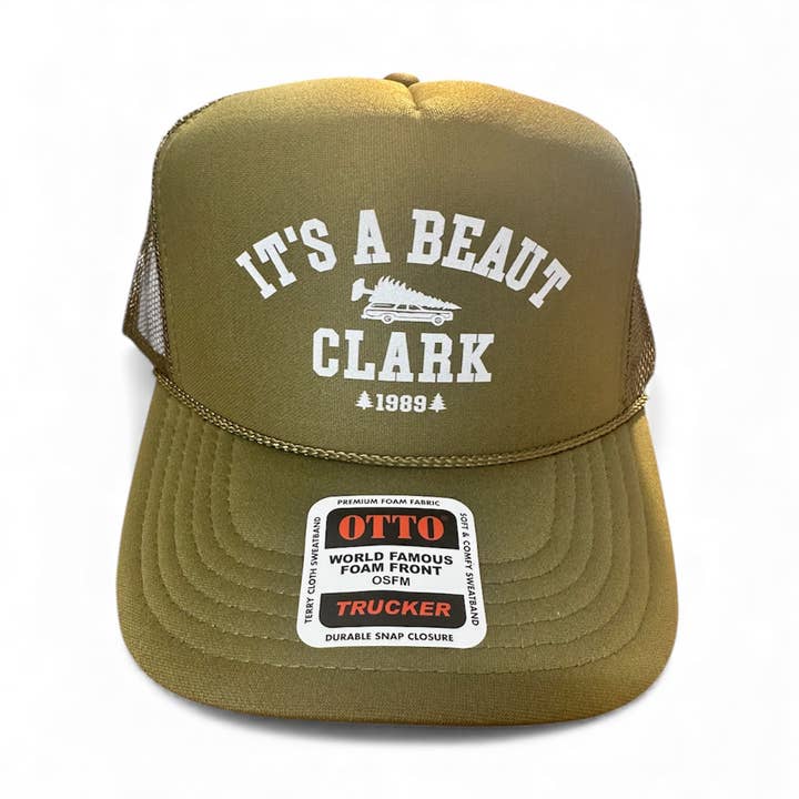 It's A Beaut Clark DTF Printed Olive Trucker Hat for wholesale by Southern Attitude Designs Inc
