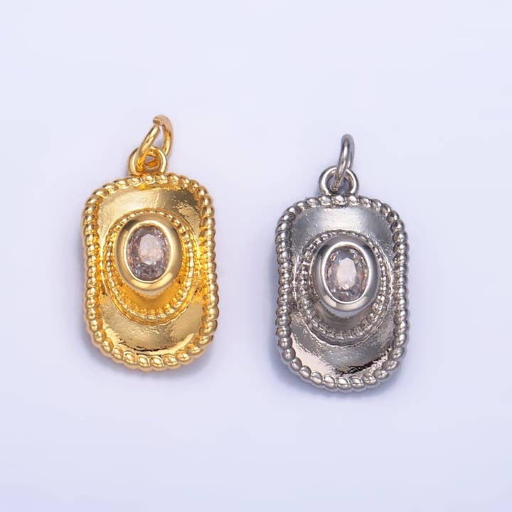 24K Gold Filled Multidimensional 3D Clear CZ Cowboy Hat Charm in Gold & Silver | W367 for wholesale by Aim Eternal