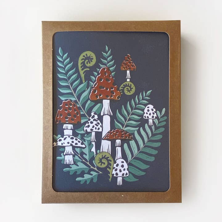 Toadstools + Ferns Boxed Card Set of 8 for wholesale by Root & Branch Paper Co.