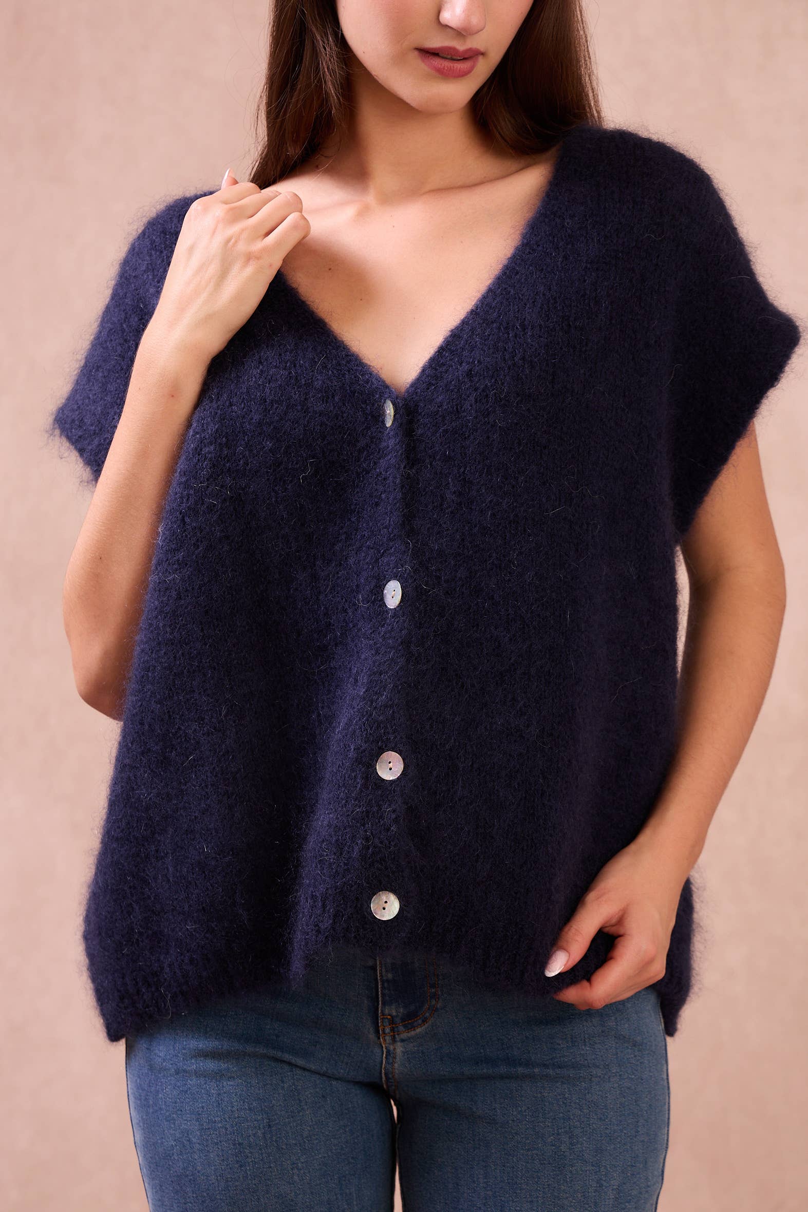 Calie Paris - Wholesale Cardigan - Women's - Sleeveless Mohair Cardigan with Buttons9