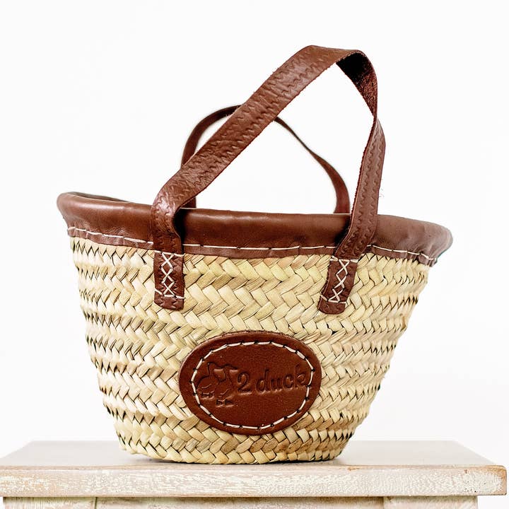 Baby Basket With Leather Trim for wholesale by 2 Duck Trading Company