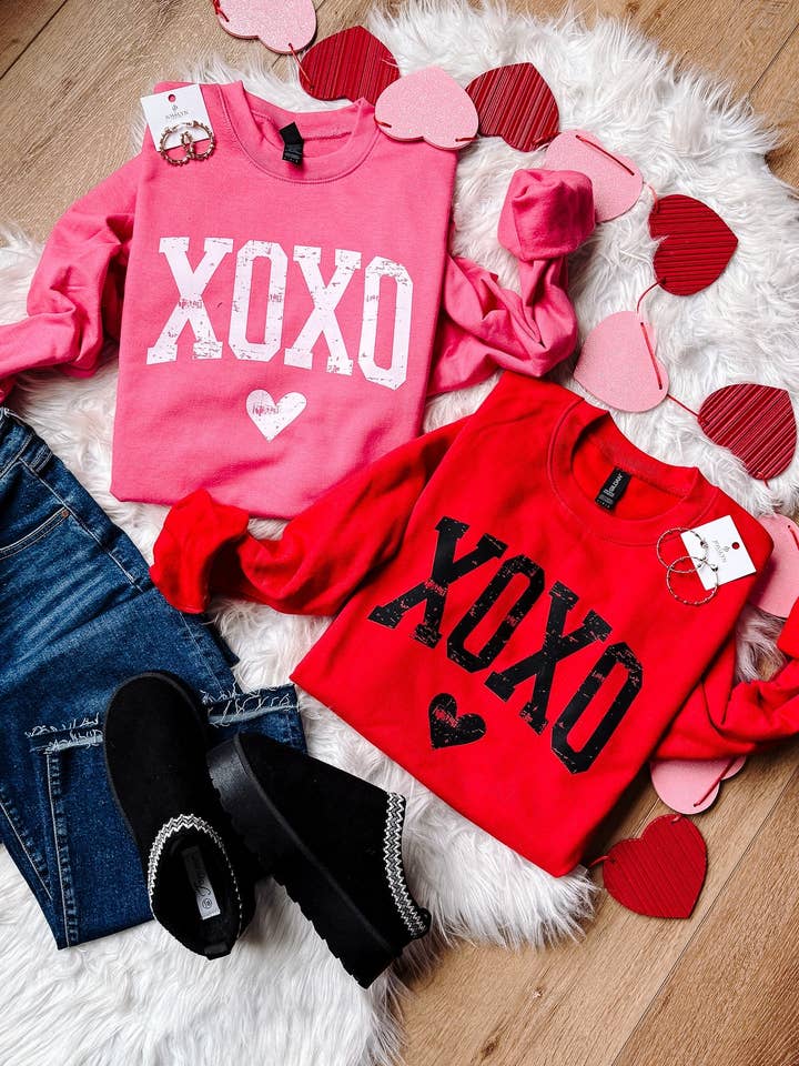 XOXO Heart Graphic Sweatshirt - Multiple Colors for wholesale by Emerlie Love