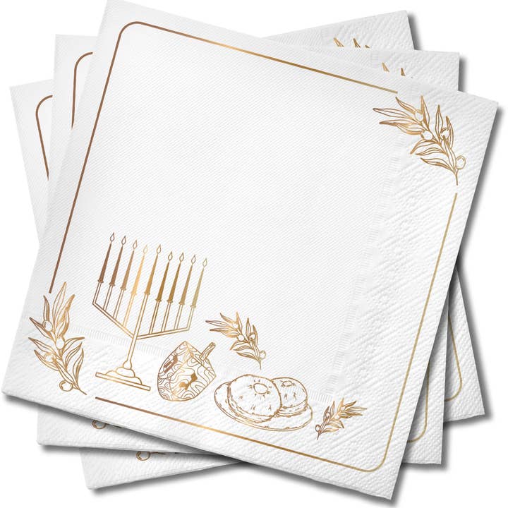 Chanukah Napkins - White - 20 Pack for wholesale by Ner Mitzvah