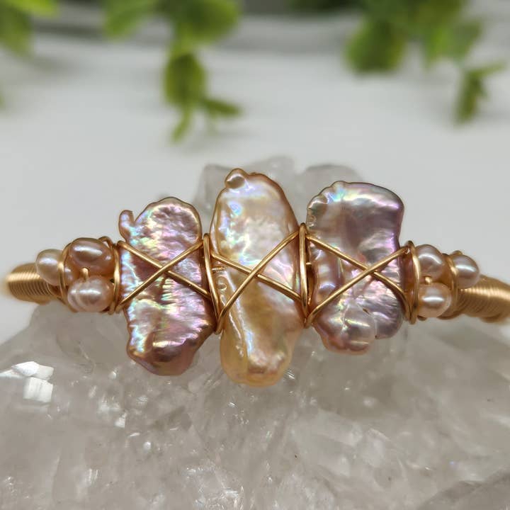 Meraki Gemstones - Wholesale Cuff Bracelet - Pearl-Biwa/Round Cultured Freshwater Pearl Bangle/Cuff4