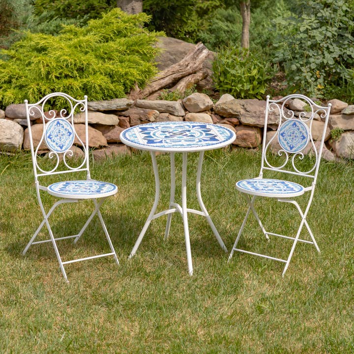 Ensemble Bistro Mosaïque "Cape May" - 3 pièces/ensemble - Blanc & Bleu pour la vente par Zaer Ltd. International