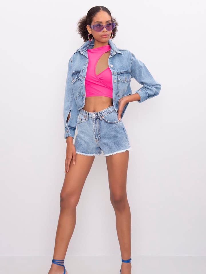 16745-Cut-off Hem Short Short - Blue for wholesale by BSL