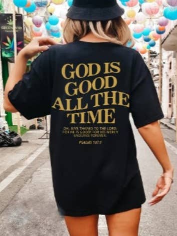 GOD IS GOOD Letter Graphic basic T-shirt Tee top for wholesale by Rosa Clothing