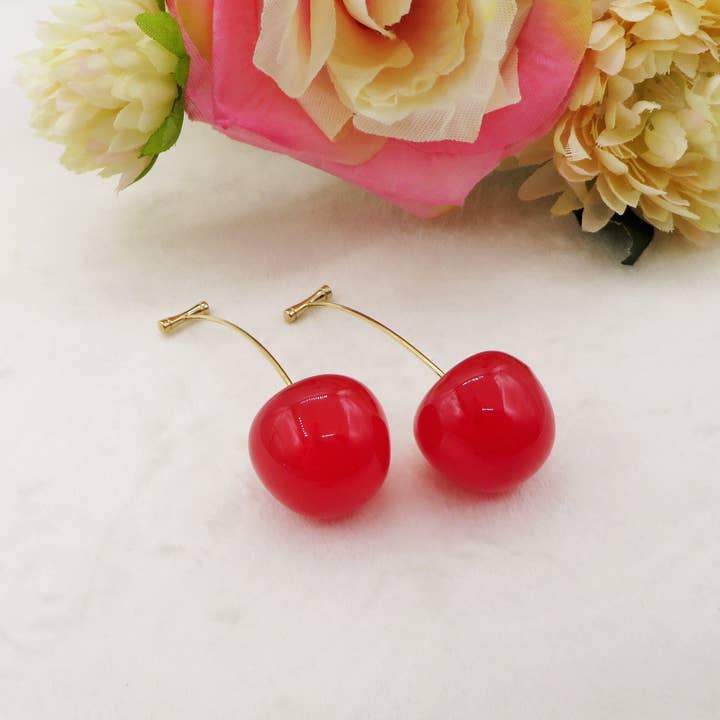 ROSSO base ORO CILIEGIA RED ~ Hängende Ohrringe Kirschen aus EDELSTAHL für den Großhandel auf Faire1