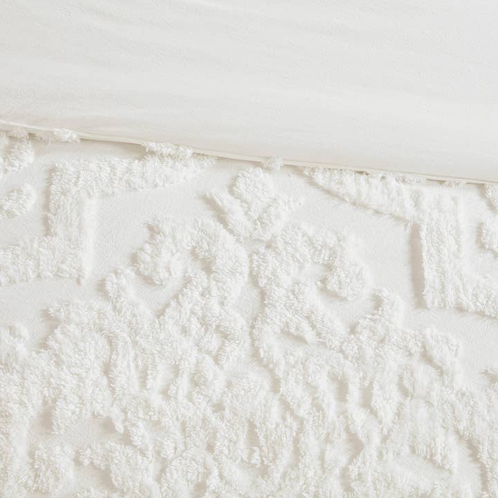 Olliix - Wholesale Bedding Set - Tufted Chenille Damask Comforter/Duvet Cover Mini Set, White2