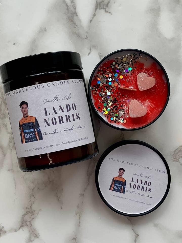 Lando Norris Candle for wholesale by Marvelous Candle Studio
