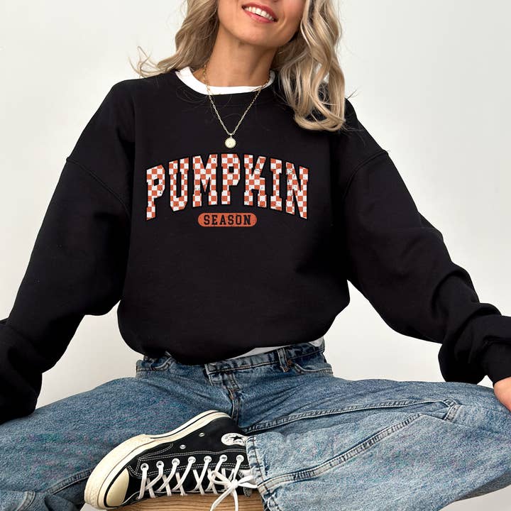 Checkered Pumpkin Season | Fall Sweatshirt for wholesale by Cozy Moon Co