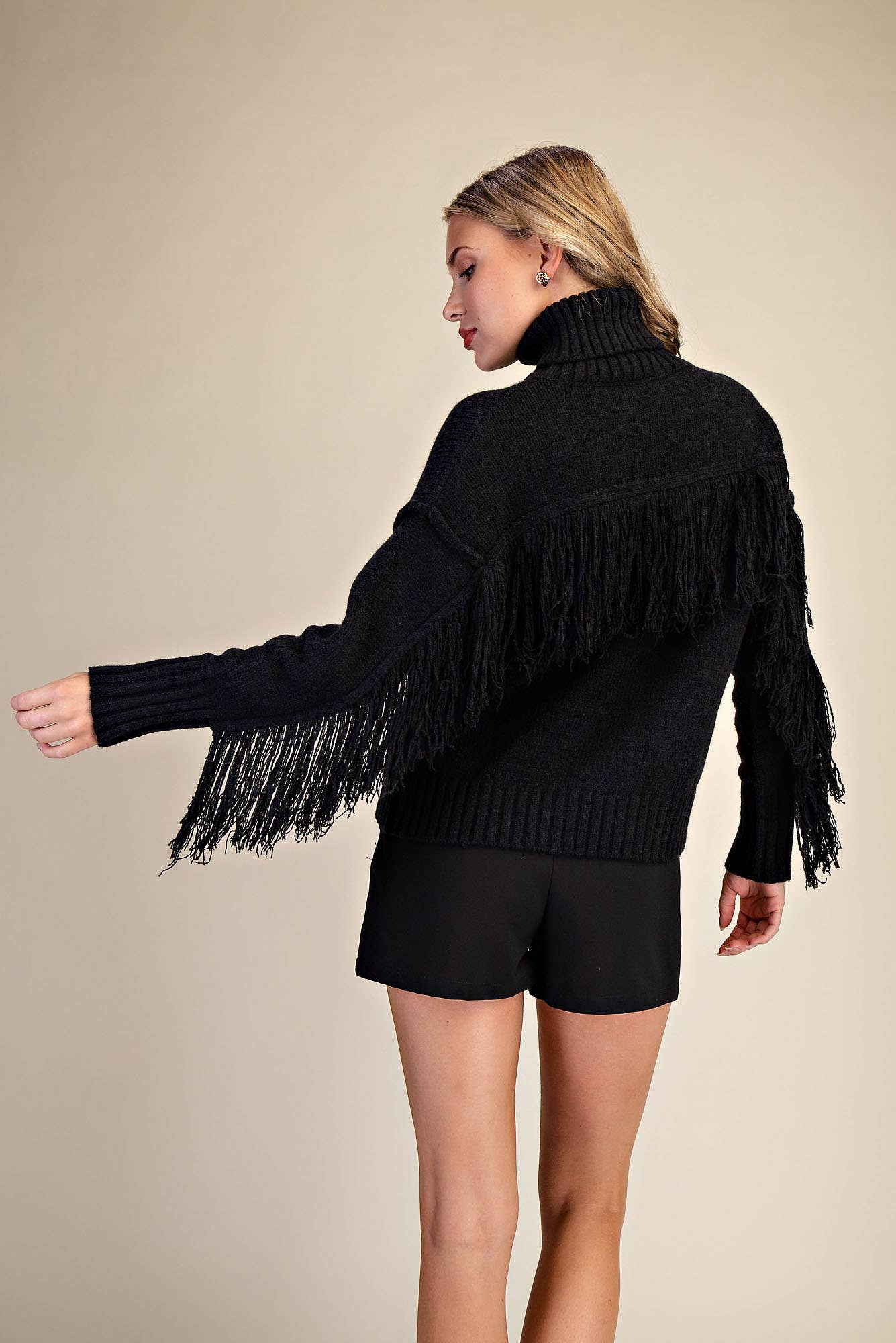 Glam - Wholesale Knit Sweater - Women's - Turtleneck Long-Sleeve Sweater With Fringe Detail7