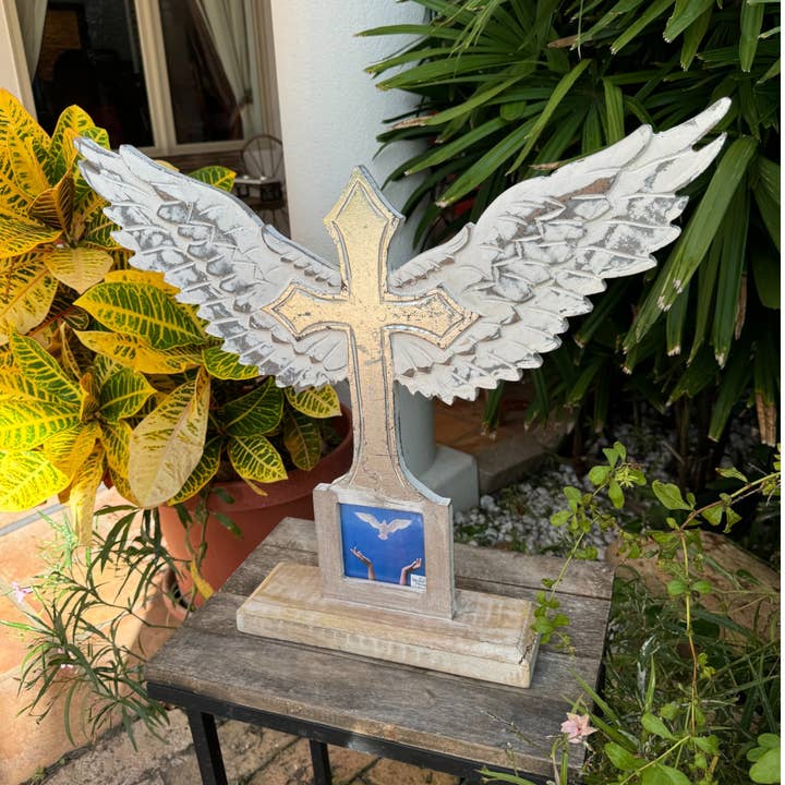 Wilco Home - Wholesale Wall Cross - Carved Wood Memorial Cross with Angel Wings and Photo Frame7