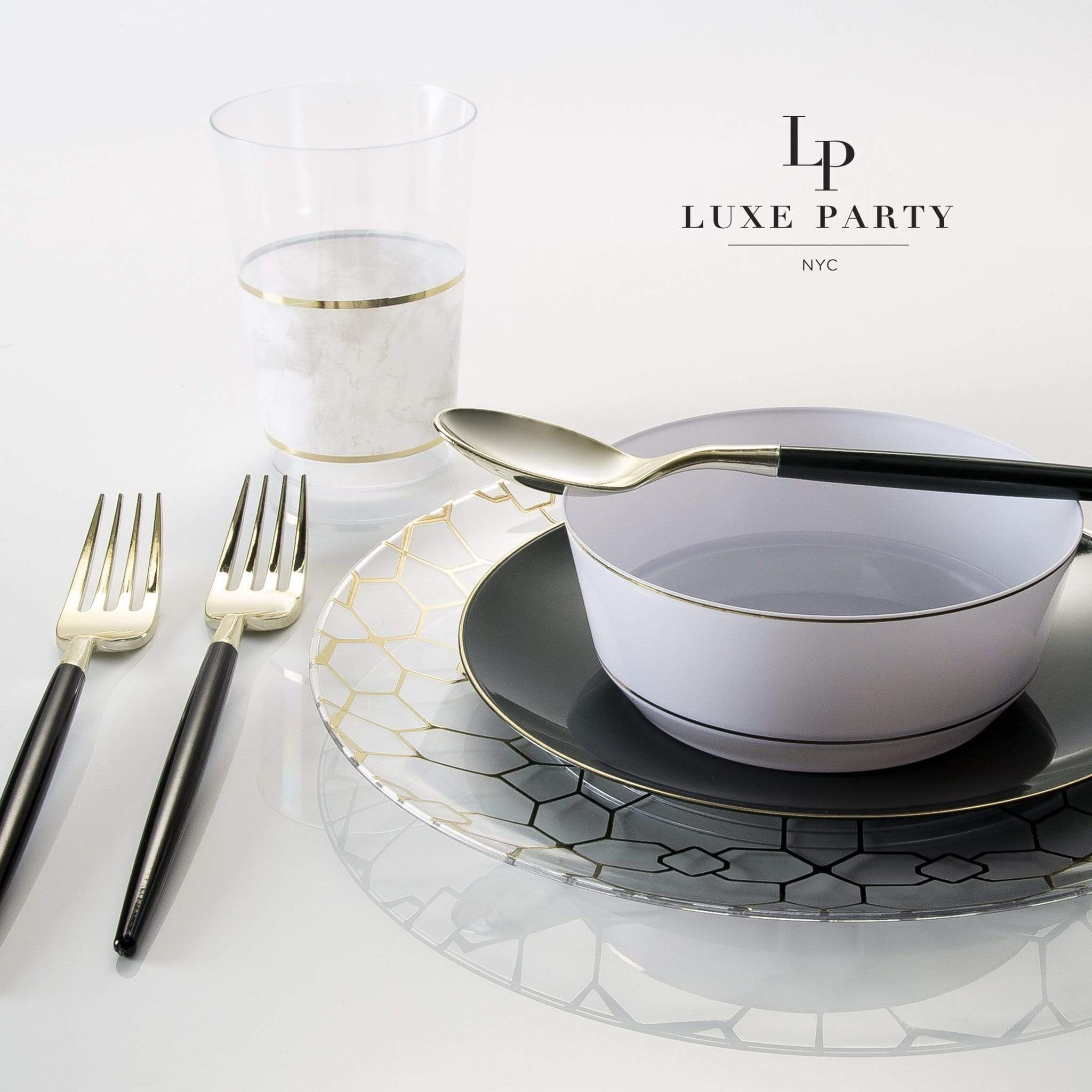 Luxe Party - Vente Bol - 14 onces rondes blanches • Bols en plastique doré | paquet de 101