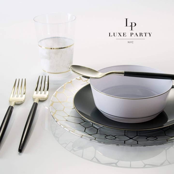 Luxe Party - Vente Bol - 14 onces rondes blanches • Bols en plastique doré | paquet de 101