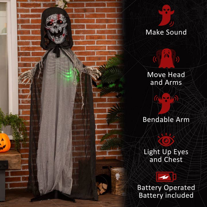 39F Inc. - Wholesale Outdoor Ornament/Decor - Outsunny 74' Life Size Outdoor Halloween Decorations Skeleton Witch, Animated Prop Animatronic Decor with Sound and Motion Activated, Light Up Eyes and Chest, Howling and Chain Sound2