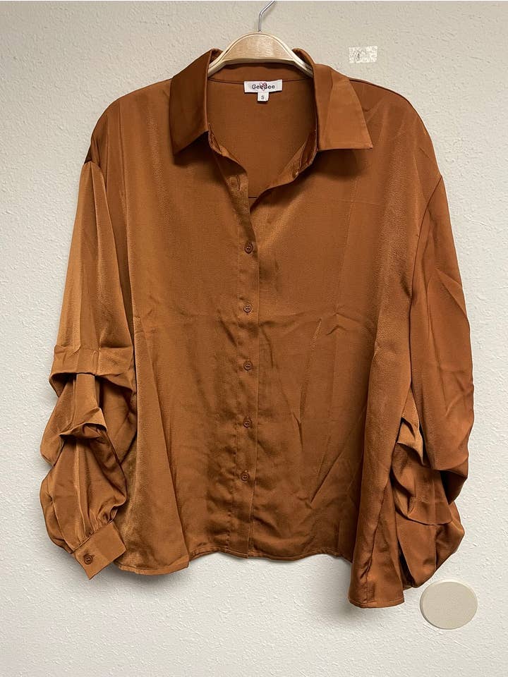 GeeGee Clothing - Wholesale Button Down Shirt - Women's - Plus Solid Satin Blouse, ST1934PL