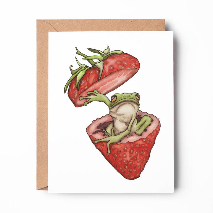 "Not a Strawberry Frog" Handmade Notecard for wholesale by PinkPolish Design