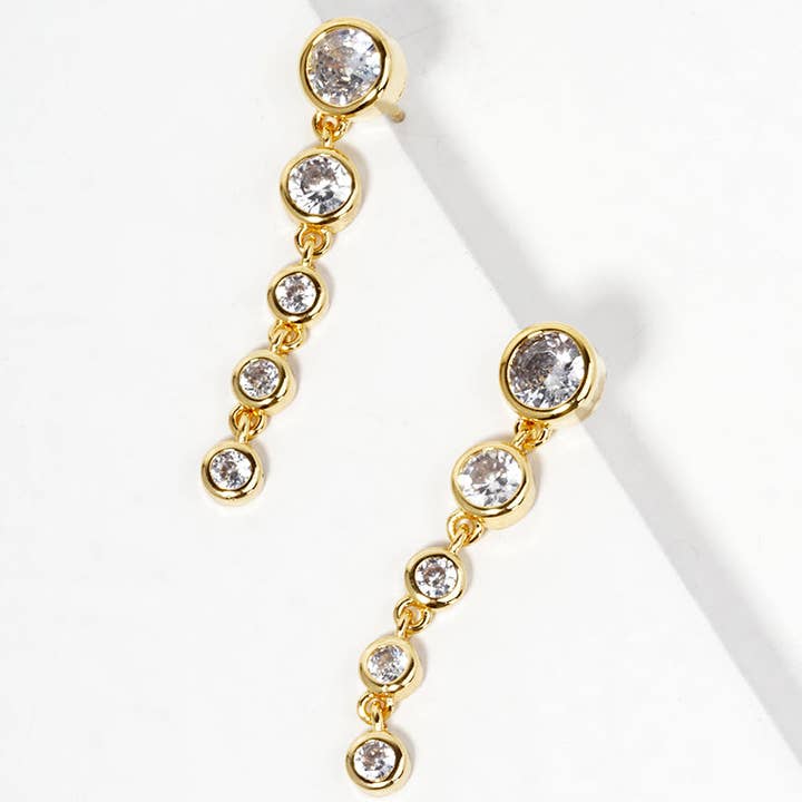 Wild Honey - Wholesale Dangle Earrings - 18K Gold Dipped Graduated Bezel Cz Drop Post Earrings