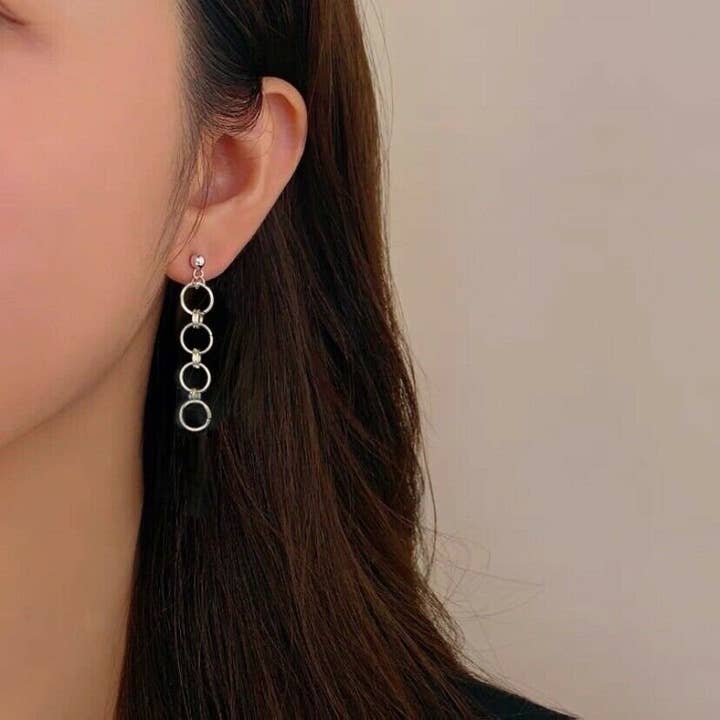 Haengseongworkshop - Wholesale Dangle Earrings - Korean Kpop style Punk Silver 10mm Ring Studs Earrings 5.5-6cm