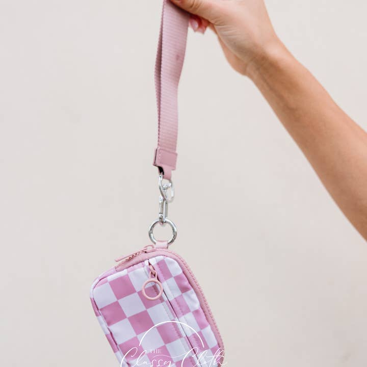 The Classy Cloth WS - Wholesale Wristlet - Willow Wristlet Wallet - Mauve Checkered RTS0