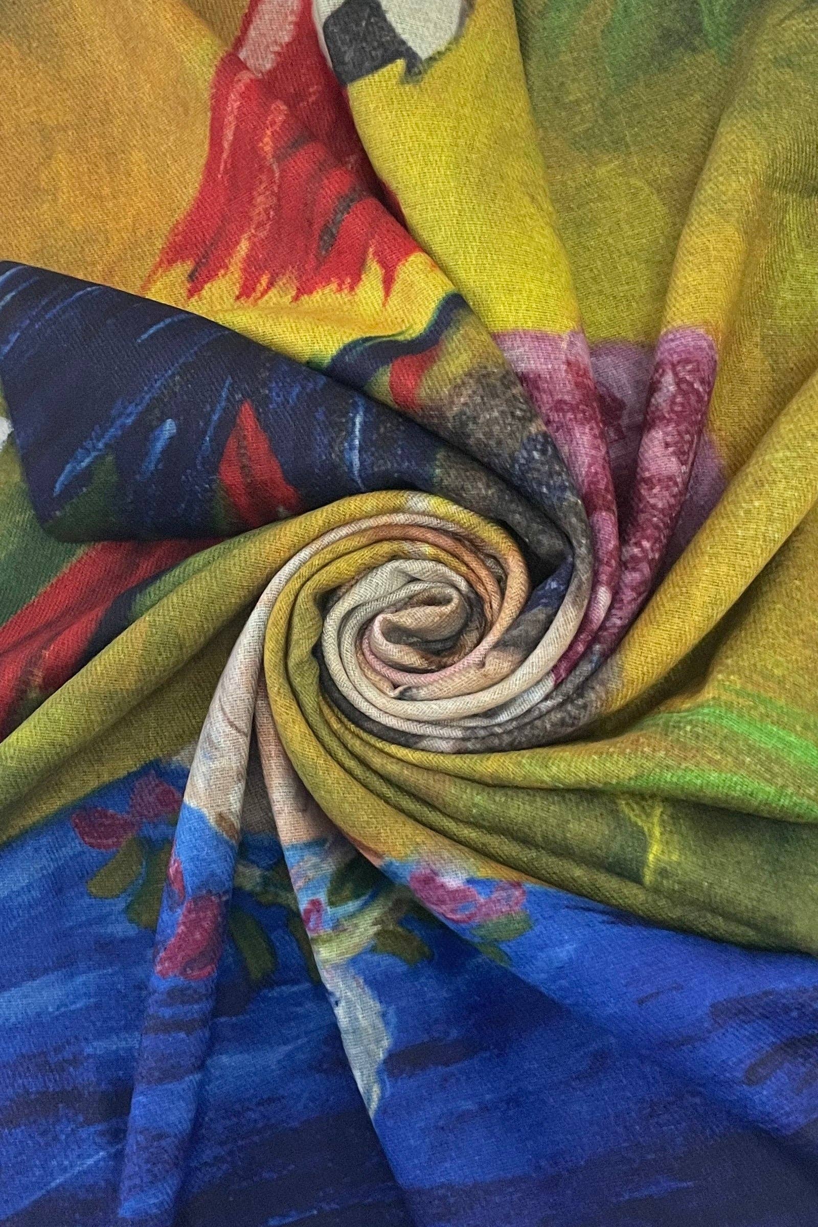 Fashion Scarf World – wholesale Halsduk - Dam – Frida Kahlo & Papegoja Konsttryck Tassel Scarf4