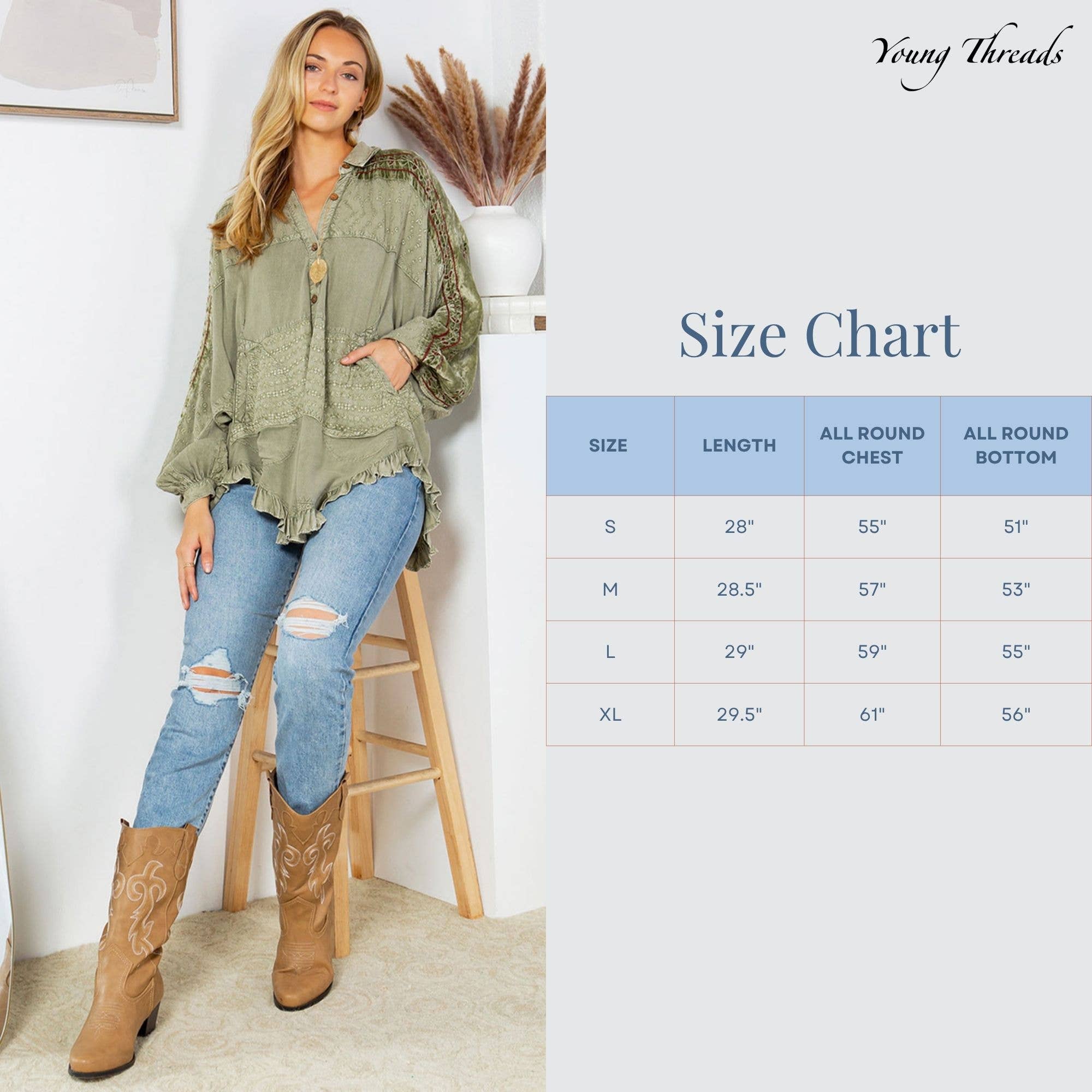 Young Threads - Wholesale Button Down Shirt - Women's - Bohemian Elegance: Stonewashed Rayon Top13