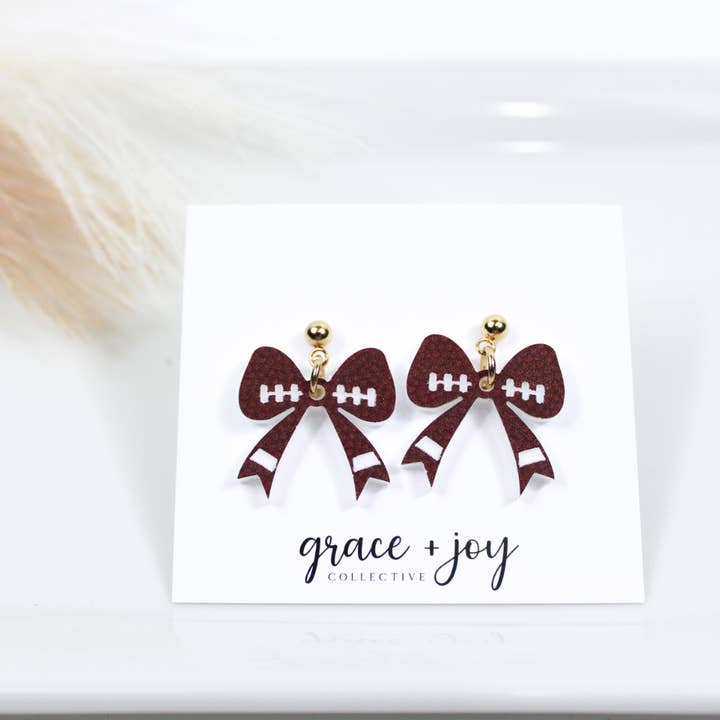 Football Bow Earrings, Acrylic Earrings   for wholesale by Grace + Joy Collective