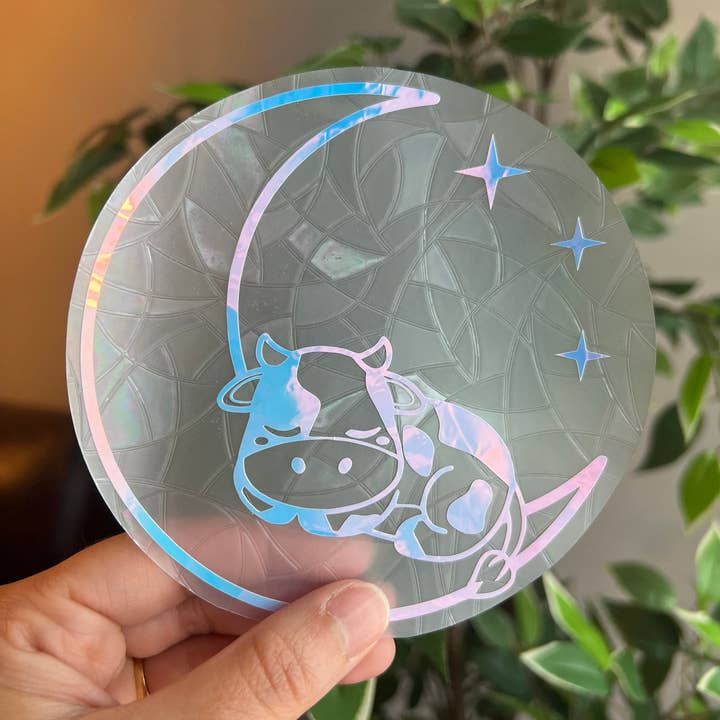 Thirty Three Prints - Wholesale Suncatcher - Sleeping Cow Suncatcher Sticker, Window Decal, Window Sticker, Window Film, Rainbow Maker, Cow And Moon Sticker, Moon Sticker, Car Decal1