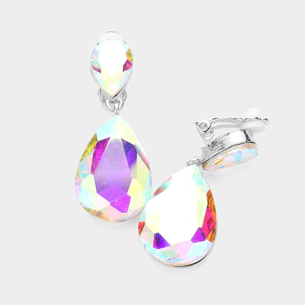 Madeline Love - Wholesale Clip-On Earrings - Double Teardrop Stone Link Clip on Evening Earrings13