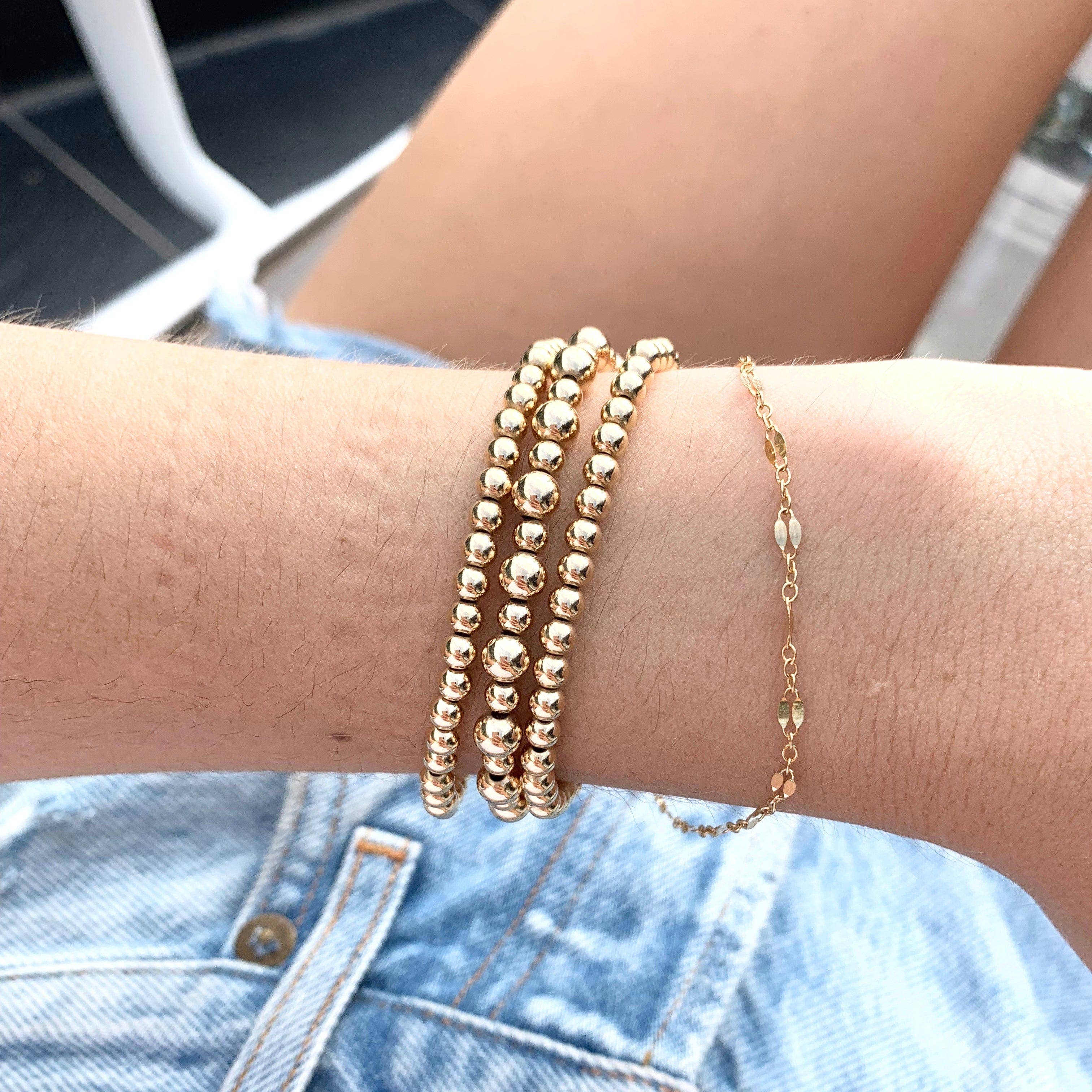 XO Hanalei - Wholesale Beaded Bracelet - 14k Gold Filled Bead Bracelet - 4mm Beads or Sterling Silver6