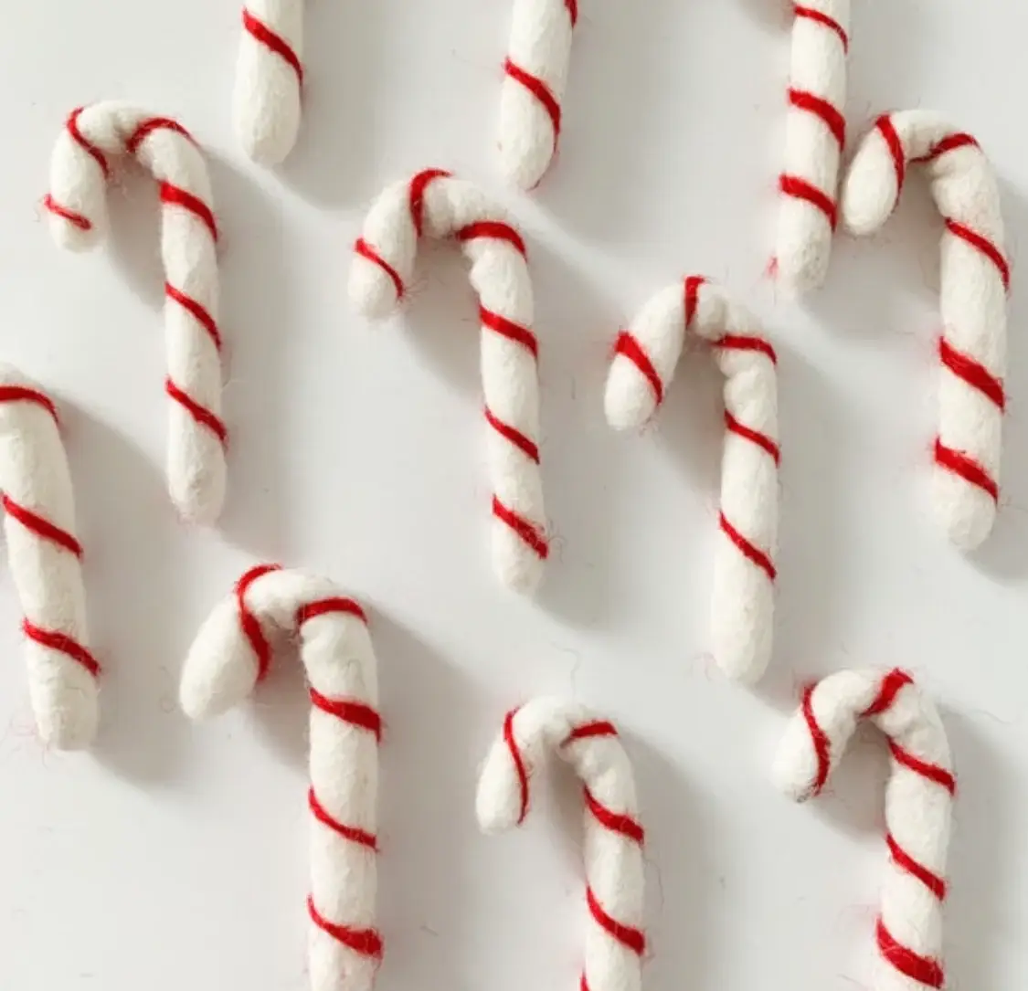 Sewing Seeds Play - Wholesale Christmas Decoration - One Felt Candy Cane - White With Red Stripes1