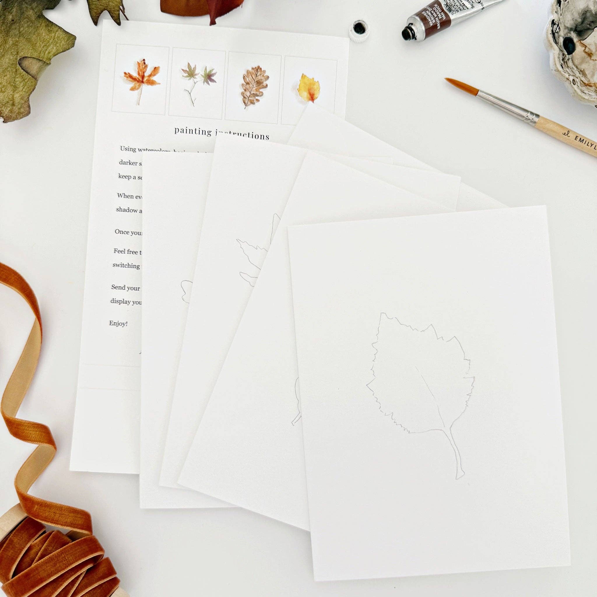 emily lex studio – wholesale Stationery/notecard set – fall leaves paintable notecards2